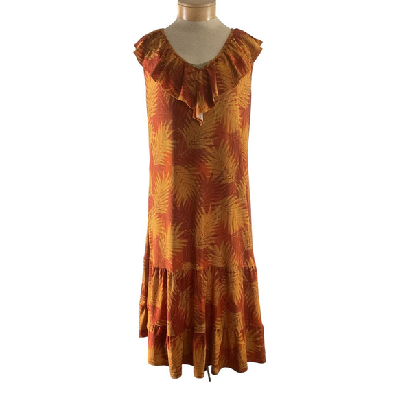 Mlle Gabrielle 3X Tropical Print Dress Orange Yellow Ruffled Sleeveless Plus - Picture 1 of 10